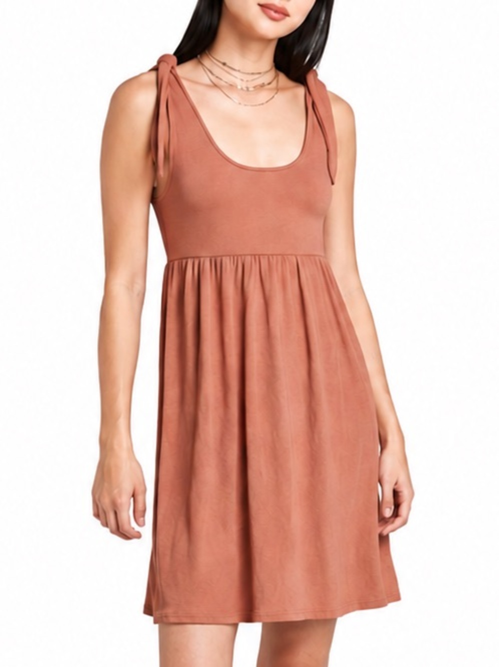 Wild Fable Tie-Shoulder Scoop Neck Sundress in Dusty Rose